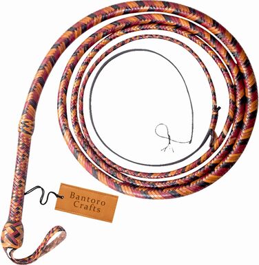 БантОро Крафтс: Батогом з Кенгурячої Шкіри (Колір: Коричневий, Чорний, Червоний), Важкий Батіг для Биків, 16 Плетівок, Шкіряний Живіт та Подушка, Гучний, Клацаючий Батіг, Стиль Індіана Джонс, 12 Футів (3,6 м)