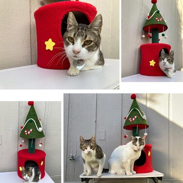 YITAHOME Котячий дряпак-тур для дому, 81,3 см, з котячим будиночком, плюшевим підвісним м'ячиком, новорічний дизайн