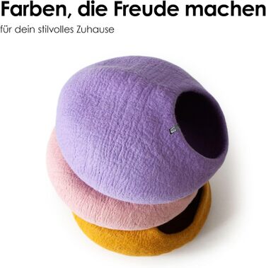 Преміум котяча печера LucyBalu® з фетру | Натуральне котяче ліжко з 100% пухкої вовни | Фетрова печера для котів ручної роботи в Непалі | Затишна печера для котів | 45x45x28 см | Білий (Рожевий)