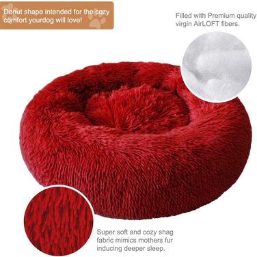 М'яке ліжко для собак та котів, софа, кругле плюшеве ліжко-кільце для великих собак, водонепроникне дно, 50/60 см (червоний)