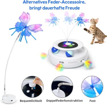 Електрична іграшка для котів GoldenSun 3-в-1: Whack-A-Mole, метелик, м'ячик. USB, 6 насадок, A-Weiß (Z 3 Schmetterling)