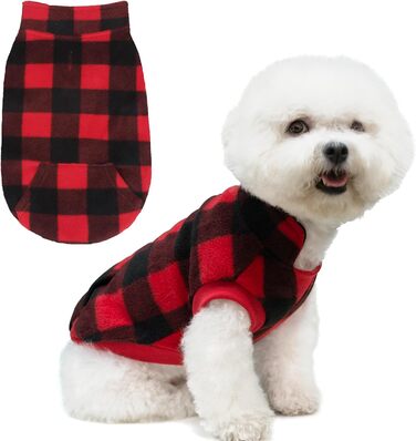 Тепла флісова жилетка для собак Plaid Hundeweste - червона, з кишенею, для зимових днів