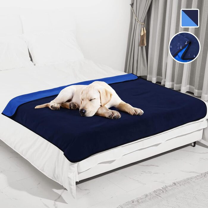 Водонепроникний плед для собак PETTOM 152x127 см, м'який плед для великих і маленьких собак, захисний плед для дивану, ліжка, автокрісла, меблів - 30°C, великий, синій