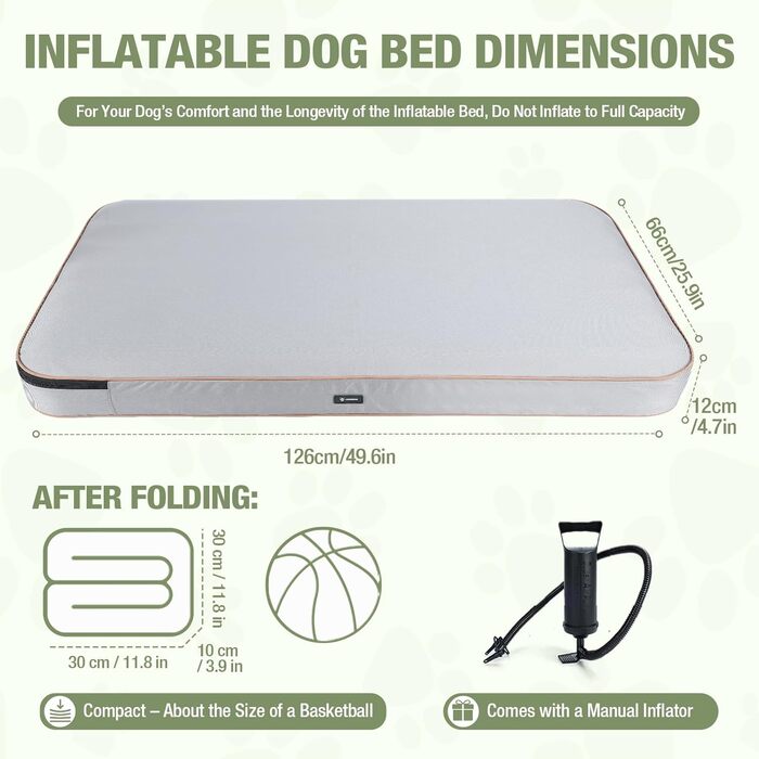 Кругле лежанка для собак Lekereise: водовідштовхувальний, надувний, 126x66x12 см, для середніх та маленьких собак, знімний чохол, для подорожей та саду (сірий), XL