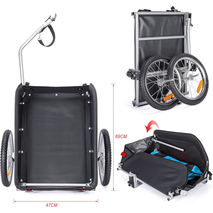 Велосипедний причіп CXWXC зі стоп-кабелем, великий об'єм 120л, вантажопідйомність 40кг, складаний вантажний причіп з тентом та прапорцем безпеки - ідеальний для щоденного транспортування, блакитний