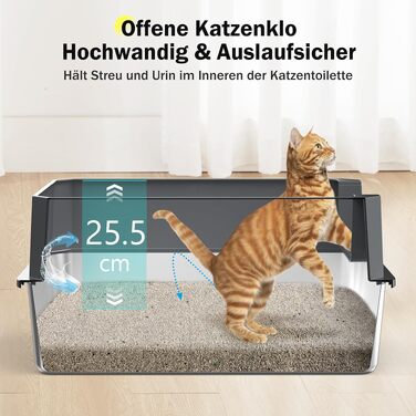 Сталевий лоток для котів MIXJOY XL, великий туалет для котів із нержавіючої сталі 28 л з високими бортами та сопком, темно-сірий (56.5x36.5x25.5 см)