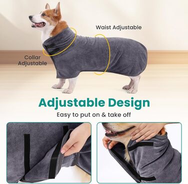 Рушник для собак PETTOM: Швидковисихаючий халат з мікрофібри для великих собак (L, сірий)