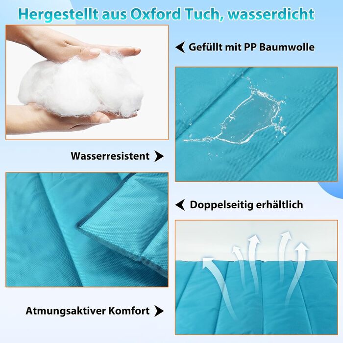 Водонепроникний килимок для собак FHTONGE 120x70 см: зручна та миюча підстилка для собак середніх та великих порід, ідеальна для подорожей, кемпінгу, відпочинку на вулиці та вдома (X-Large, блакитний)