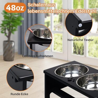 Підвищені годівниці для собак HTB, бамбук, з 2 мисками з нержавіючої сталі, 44x24x18 см, 18 см висота, чорний колір