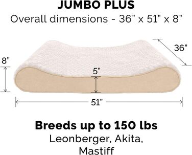 Крісло-ліжко для собак великих порід Furhaven з memory foam, знімний та пральний чохол, до 68 кг, штучне хутро та замша, кремовий колір, Jumbo Memory Foam, 130 x 91 x 20 см