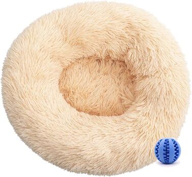 Кругле ліжко для собак та котів, м'яке гніздо-пончик для великих собак, плюшеве ліжко-кошик, миється, 70см, кремовий колір