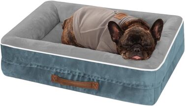 Ортопедичне ліжко для собак XL, корзина для собак, що можна прати, з яєцеподібною піною, водовідштовхуване диван для собак з неслизьким дном та чотиристоронньою подушкою (61x46x15см, блакитний)