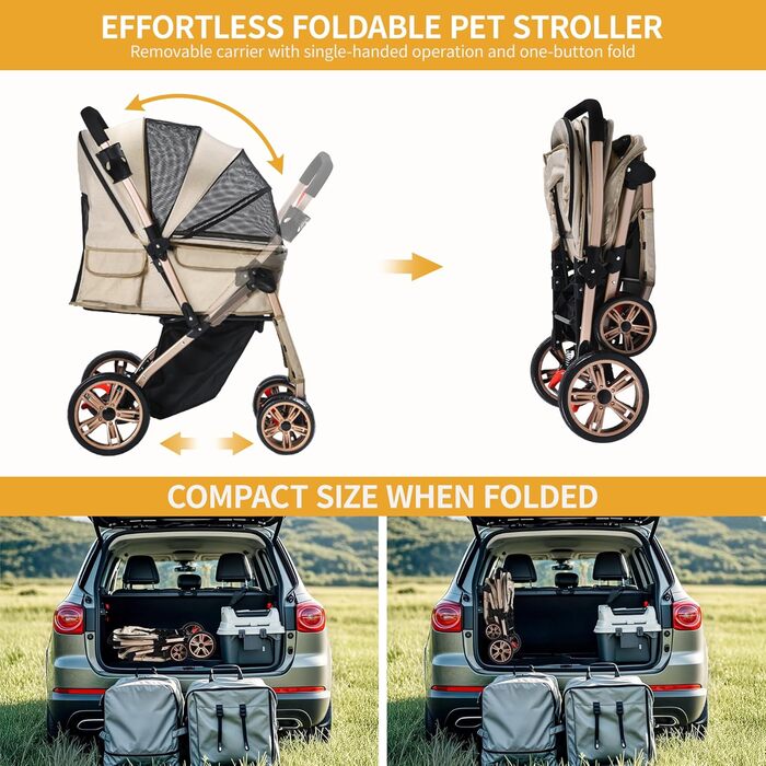 Візок для собак DWVO 3-в-1: візок, переноска, сумка. До 22 кг, EVA-колеса, сітчасті вікна, кошик для речей. Розміри: 58.5x76x105 см