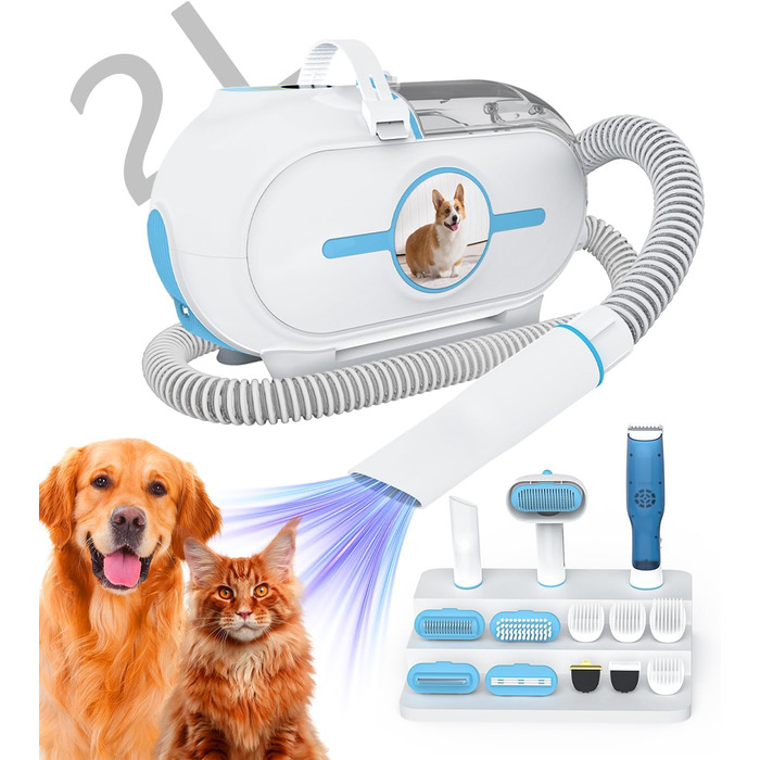 WHDPETS Машинка для стрижки собак зі збором шерсті, 2L контейнер для сміття, 45 dB, потужне всмоктування 9000 Pa, видаляє 99.99% шерсті, 4-в-1 для собак та котів