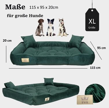 Крісло-ліжко для собак великих порід King Dog XL, 115 x 95 см, зелене, з велюру, ортопедичне, легко миється