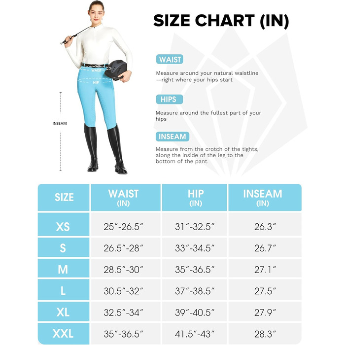 Легінси для верхової їзди FitT4 Port Reitlegging для жінок та дівчаток з кишенею для телефону та петлями для ременя (Світло-блакитний, XS)