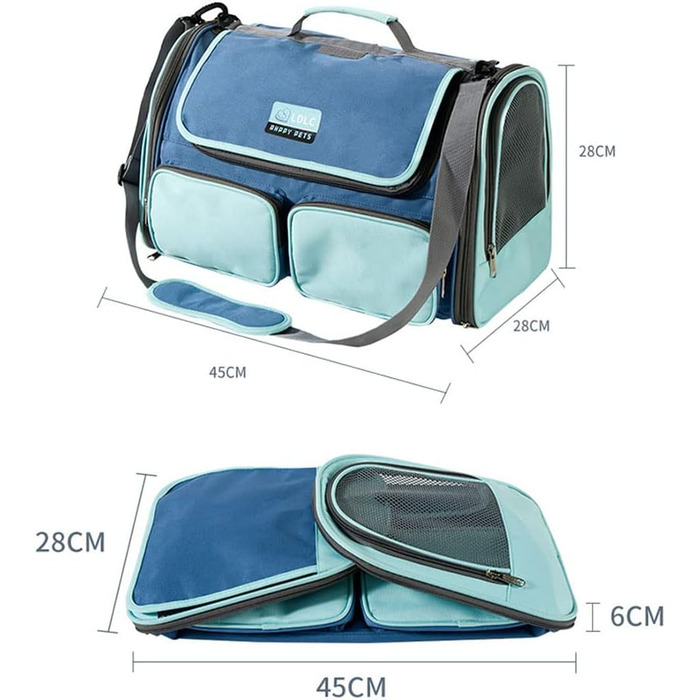 Складана переносна переносна коробка для собак та котів 45x28x28 см сірого кольору