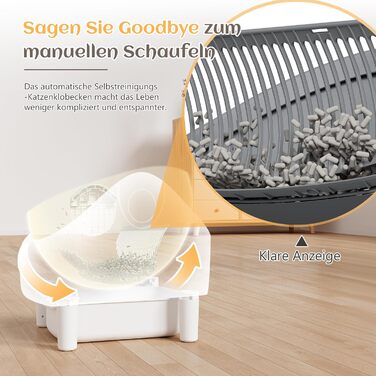 Автоматичний лоток для котів JUMMICO з самоочищенням, з керуванням через додаток, 12л, XXL, відкритий дизайн, безпека для котів 1,5-15кг