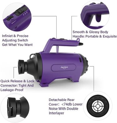 Фен для собак Blower Pet Dryer - сушарка для шерсті домашніх тварин з підігрівом, 3.8 PS, фіолетовий