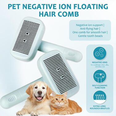 Іонна щітка для тварин Pet Ion Brush: самоочисна щітка для собак та котів, зменшує статичну електрику, для короткої та довгої шерсті