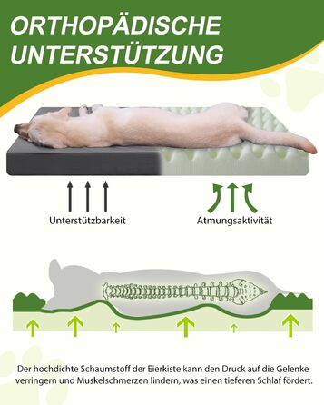 Ортопедичне ліжко для собак Favodormir, великі породи, 104x68 см, знімний чохол з екошкіри, комфортне та прохолодне для дому та вулиці, сірий колір