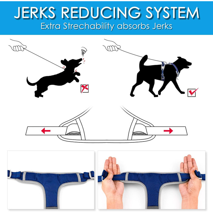 Шлейка для собак ThinkPet проти тяги, дихаюча, з ручкою, світловідбиваюча, регульована, для середніх та великих собак, застібка ззаду/спереду для зручного контролю, L, Темно-синій L (Обхват грудей: 19'-30'), Темно-синій