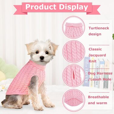 Пуловери для маленьких собак, Чихуахуа, Йоркширський тер'єр, такса, для дівчаток та хлопців, осінь-зима, цуценята, котики, розмір S, 2 шт. (рожевий+бежевий, M)