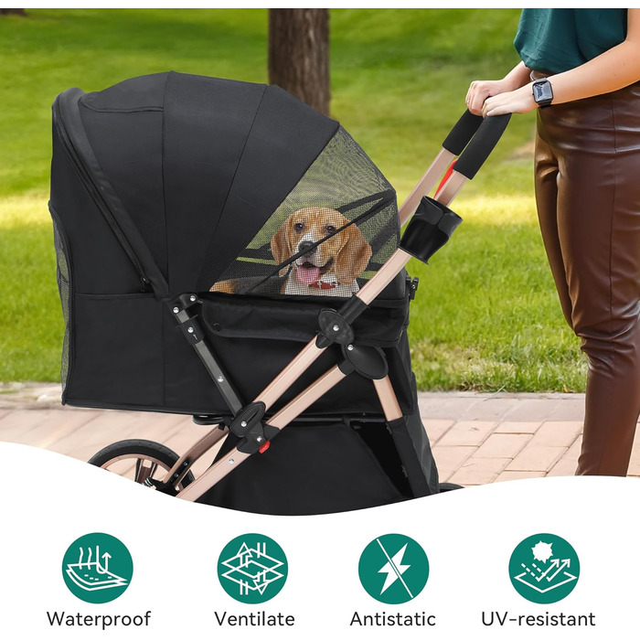 Візок для собак та котів YITAHOME, чорний, до 22 кг, складна конструкція, з сумкою, подушкою, сітковими вікнами та кошиком для зберігання