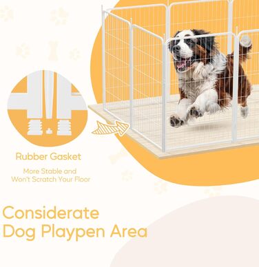 Вольєр для собак HealSmart, 61 см, 8 панелей, міцний метал, портативний, для дому та вулиці, кемпінг, подвір'я, автодом, садовий загін, приватність, тераса, білий