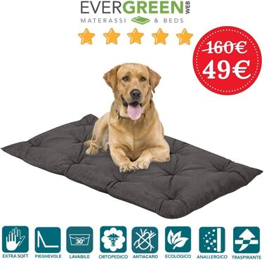 Матрац для собак EVERGREENWEB 90x115 см, 8 см, ортопедичний, з ефектом пружини, сірий, пральний