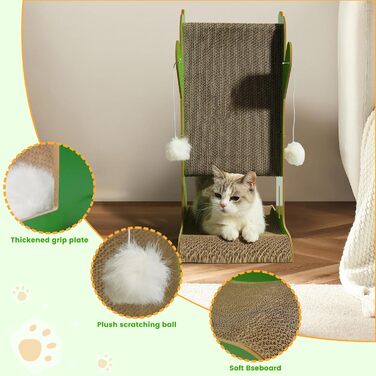 Двостороння кігтеточка для котів YEMOO з картону, T-подібна, з сизалевими кулями та іграшками, для захисту стін та диванів