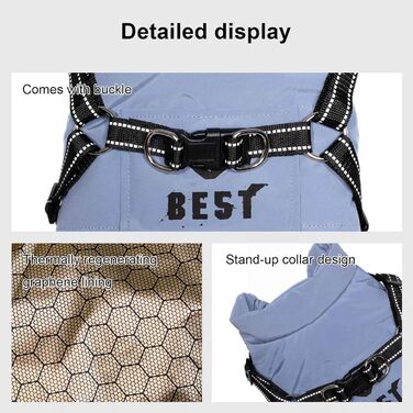 Теплий водонепроникний одяг для собак, зимова жилетка, куртка, сніговий одяг для собак з міцною шлейкою для холодної зими, блакитний, 3XL XXXL