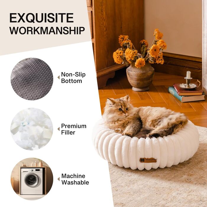 М'яке ліжко для котів MEWOOFUN 50x50x15 см, біле, з неслизьким дном. Заспокоює, не боїться, легко миється.