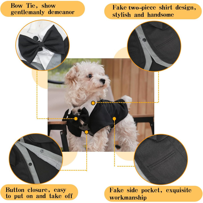 ЕлегантнийSmoking для собак: формальний костюм з краваткою для собак, весільний набір, костюм для цуценят, маленьких та середніх собак, котів. Розмір 3XL