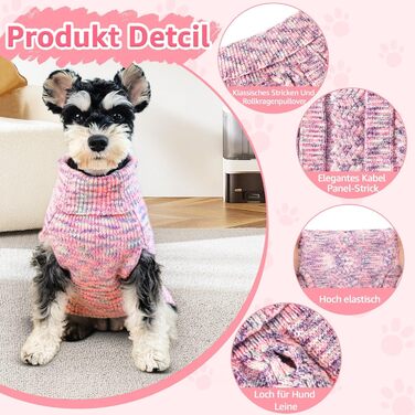 Пуловер для собак SlowTon, рожевий, для дрібних та середніх порід, з отвором для повідка, теплий в'язаний пуловер