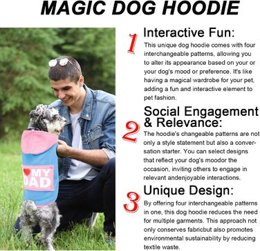 Теплий худі GreenJoy Magic Dog з 4 змінними візерунками для собак і котів, світшот для холодної погоди, для маленьких, середніх і великих порід, синій та рожевий