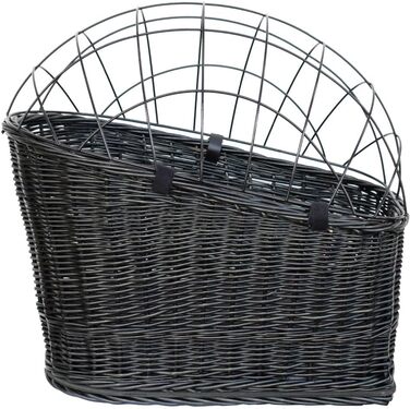 Корзина для собак на велосипед – ручної плетіння з лози, з ґратчастою кришкою, кріпленням для багажника та знімним подушечкою. Розмір: 60 x 39 x 50 см, колір чорний (венге), XL