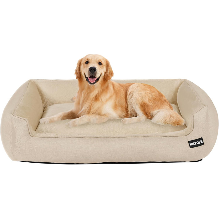 Ліжко для собак, м'яке, знімний чохол, бежеве, 110 x 86 x 26 см