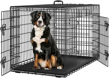 Клітка для собак Yaheetech 122x71x78 см, розкладна з перегородкою, 2 двері, чорна, для дому та транспортування