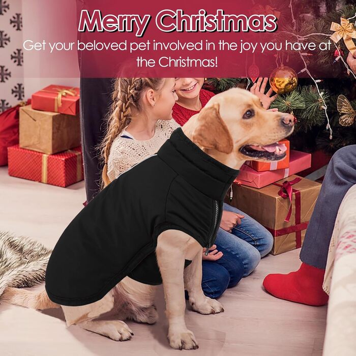 Теплий зимовий одяг для собак великих порід AOFITEE: чорний флісовий зимовий одяг з коміром-гетром, водовідштовхуючий, для Corgi, Border Collie, 3XL