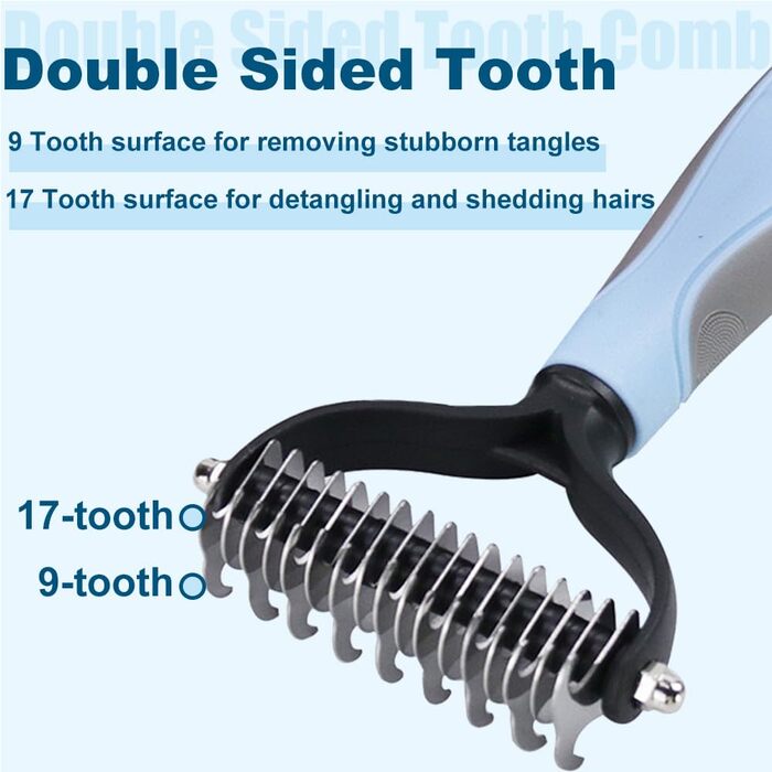 Двостороння щітка для видалення підшерстка для собак та котів, 2-в-1, синій котячий дизайн, видаляє ковтуни та шерсть