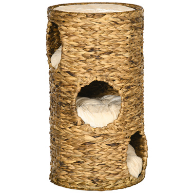 PawHut Scratching Barrel Cat Tower 73см 3 яруси з водяним гіацинтом та сталевою подушкою, світло-коричневий для любителів кішок