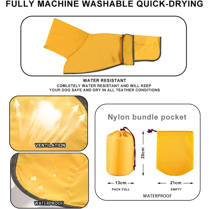 Жаропрочний дощовик для породисті собаки Віндгаунд (M, жовтий) - водонепроникний, легкий, для літа та зими