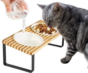 Підвищена годівниця для котів GUUSII HOME: керамічний набір для їжі та води | Ергономічна годівниця для котів з піднятою платформою