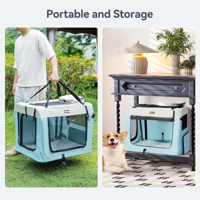 Транспортна переноска для собак та котів, 81x58x58 см, складна, з мискою, блакитна (XL)