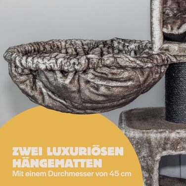 Дряпка для великих котів RHRQuality Devon Rex Plus 120 см, з 15 см сизалевими стовпами та ігровим будиночком, чорна лінія, тауп
