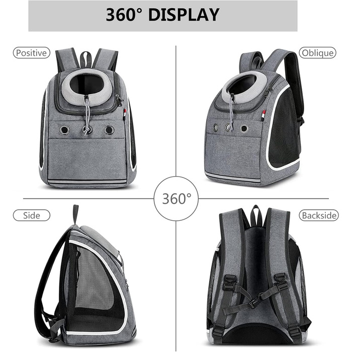 PETCUTE Рюкзак для собак і котів, переноска для тварин, рюкзак для подорожей, піших прогулянок та кемпінгу (темно-сірий)