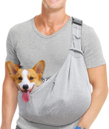 Сумка-переноска для собак, регульований плечовий ремінь, переноска для домашніх тварин, для маленьких собак та котів, для прогулянок, вантажопідйомність до 7.5 кг (Сіра)