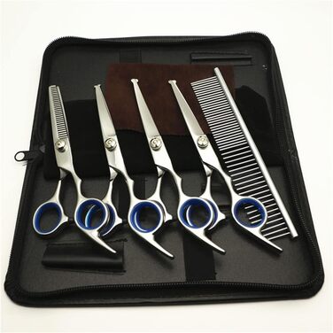 Набір ножиць для грумінгу собак 6 дюймів з безпечними закругленими кінцями, для вирівнювання та стрижки шерсті собак та котів, (5 шт.) з шкіряним чохлом