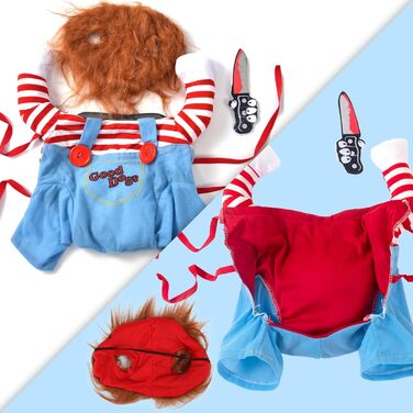 Костюм на Хелловін для собак - Чакі, костюм для собак, лялька-вбивця, веселий одяг для собак, регульований, косплей, костюм для маленьких, середніх собак, великий, синій